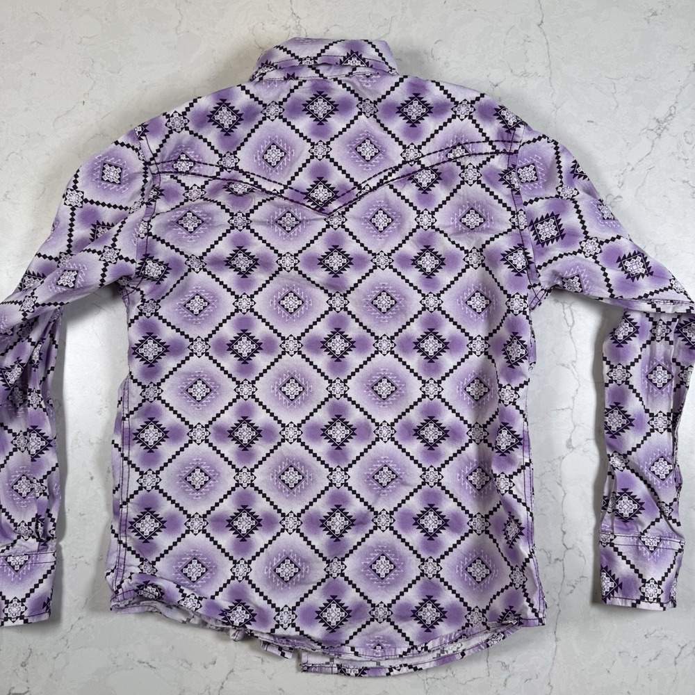 Cowgirl Hardware Western Shirt Girls 6/S Long Sleeve Aztec Purple Crystal Snaps - Picture 10 of 14